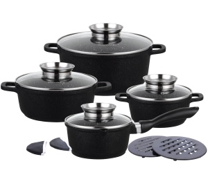12 tlg. Granit Topfset Kochtopfset KLAUSBERG Crack Design KB-7360