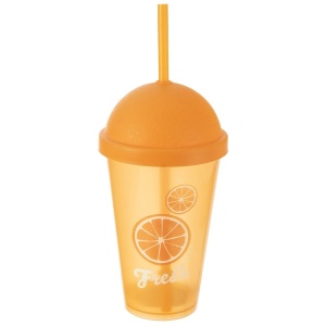 Plastic mug with lid and straw 450 ml for orange lemonade ORION 121786