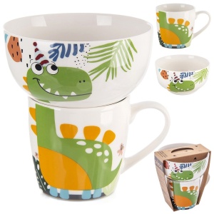 A mug with a soup bowl for children porcelain dinosaur 2 ele. ORION 129642