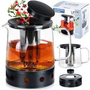Heat-resistant glass tea pot with tea infuser with heater 1.5L VILDE 259724