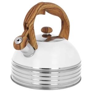 Stahlkessel mit Pfeife für Induktion 2,5L weiß MAT Holzgriff BRUNBESTE BB-2478