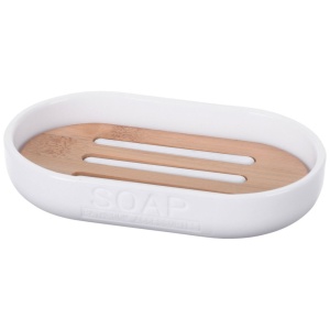 Bamboo soap dish white soap holder for soap 13x8cm VILDE 532104