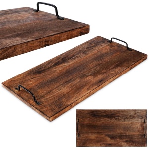 Wooden snack serving tray with handles, large 56x29.6cm VILDE 259024