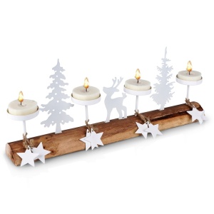 Weißer Kerzenständer aus Holz für 4 Kerzen 40x6x16,5cm HOME STYLING COLLECTION 569792