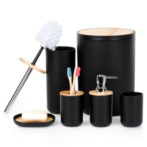 Bathroom set for bathroom, cup dispenser, black, 6 pieces VILDE 568053