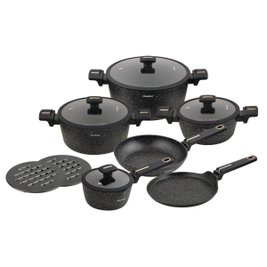 Set of pots and pans 12 pieces. pots, cast aluminum, non-stick coating, induction, black, KLAUSBERG KB-7966