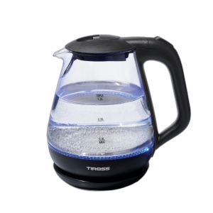 Elektrischer Wasserkocher aus Glas, klein, 1,2 l, 1630 W, blau, TIROSS TS-2708