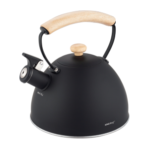 Czajnik z gwizdkiem, 2 L, czarny, drewniany uchwyt, stal nierdzewna KINGHOFF KH-1999