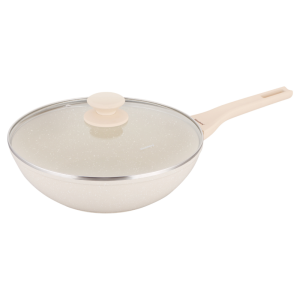 Marble Wok Frying Pan 28 cm Non-Stick Induction with Lid Cream KLAUSBERG KB-7991