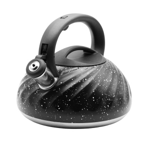 Stahlkessel mit Pfeife groß 3L Induktionsgas schwarzer Marmor BRUNBESTE BB-2427