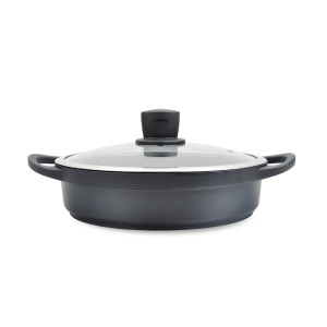 Low flat pot with lid 28cm 3.8L black MAESTRO MR-4328-S