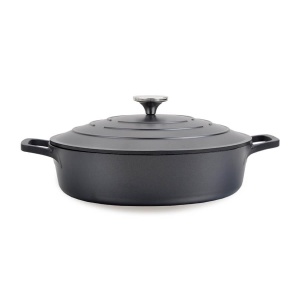 Low flat pot with lid 28cm 4.0L black MAESTRO MR-4528-S