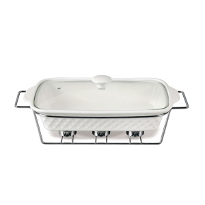 Podgrzewacz do jedzenia potraw na świeczki prostokątny biały 35cm 1.8L MAESTRO MR-11459-73