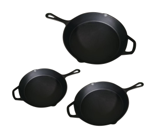 Set of 3 Heavy Cast Iron Frying Pans 20 /25 / 30cm ROSSNER