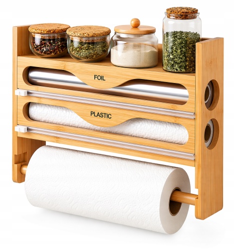 ORGANIZER-KUCHENNY-4w1-Bambusowy-UCHWYT-na-RECZNIK-FOLIE-Polka-na-PRZYPRAWY-Marka-Krisberg.jpg