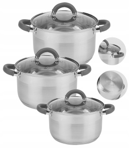 Garnki stalowe zestaw komplet 6-ele 20/22/24cm 3/4.5/5.5L gaz indukcja ROSSNER X7