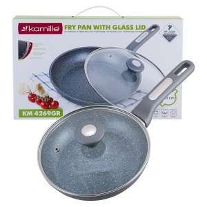 Patelnia granitowa 20cm z pokrywką indukcja KAMILLE KM-4269GR