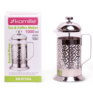 Zaparzacz szklany do herbaty kawy 1L tłokowy french press KAMILLE KM-0773XL