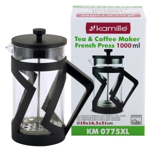 Zaparzacz szklany french press do herbaty kawy 1L KAMILLE KM-0775XL
