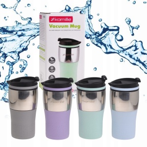Kubek termiczny na kawę termos z antypoślizgową nakładką 320ml 4 kolory KAMILLE KM-2155