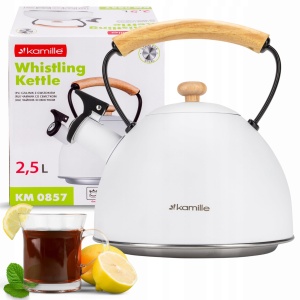 Czajnik imbryk tradycyjny z gwizdkiem 2.5L biały matowy KAMILLE KM-857