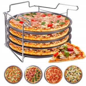 Zestaw 4 blach form do pizzy ze stojakiem forma 30cm KAMILLE KM-6045