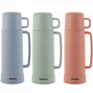 Termos bidon turystyczny podróżny z kubeczkiem i szklanym wkładem 600ml 3 kolory OFENBACH OB-101324
