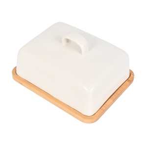 Maselniczka ceramiczna 14x11x7.5cm maselnica biała pojemnik na masło BRUNBESTE BB-5586