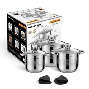 Garnki stalowe gastronomiczne duże wysokie 6-ELE 11/13.5/16.2L MASTERPAN MP-5131