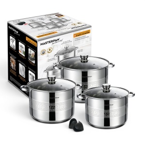 Garnki stalowe gastronomiczne duże wysokie 6-ELE 16.2/19.3/22.7L MASTERPAN MP-5134