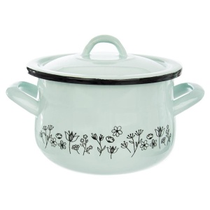Enamelled Pot with Lid 16cm Blue Flowers ORION 113152
