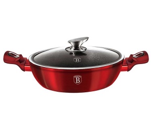 Granit Wokpfanne Flacher Topf Niedrigtopf 32cm 4.9L BERLINGER HAUS Metallic Line Burgundy BH-1264-N