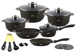 17-tlg Marmor Kochtopfset Topfset Geschirset Keramik-Marmorbeschichtung ZILNER ZL-7215