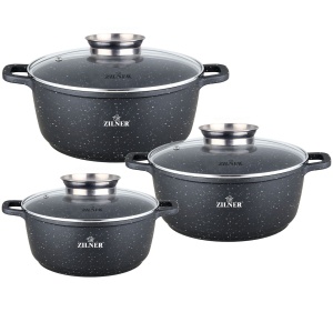 6-Tlg Marmor Töpfset mit Glasdeckel Kochtopf-Set Marmorbeschichtung ZILNER ZL-7020