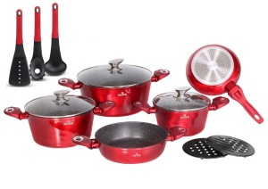 15-teiliges Antihaftbeschichtet Kochtopfset Topfset Geshirrset ZILNER Cherry Red ZL-8516