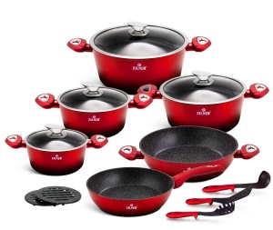 15-teiliges Antihaftbeschichtet Kochtopfset Topfset Geshirrset ZILNER Cherry Red Noir ZL-8520
