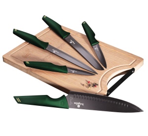 6-Tlg Messerset Messer-Set mit Schneidebrett BERLINGER HAUS EMERALD LINE BH-2706