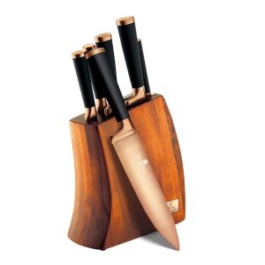 7-Tlg Edelstahl Messerset Messer-Set mit Holzstander Titanium BERLINGER HAUS BLACK ROSE BH-2479