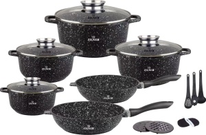 17-tlg Antihaftbeschichtet Kochtopfset Topfset Geschirset Marmorbeschichtung ZILNER ZL-8535