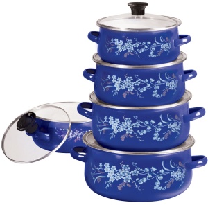 10-Tlg Emaille Topfset mit Glasdeckel Emailetöpfe Emaillierte Töpfset ZILNER ZL-8502-BL