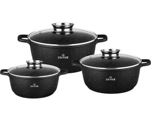 Gastro Kochtopfset 10L 13L 18L mit Glasdeckel Antihaftbeschichtung ZILNER Black ZL-8601