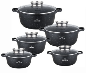 10-Tlg Marmor Töpfset mit Glasdeckel Kochtopf-Set Marmorbeschichtung ZILNER ZL-8522