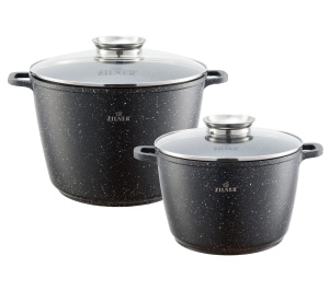 4-Tlg Marmor Töpfset 10L + 6.2L mit Glasdeckel Kochtopf-Set Marmorbeschichtung ZILNER ZL-7011