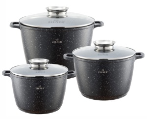 6-Tlg Marmor Töpfset 14L + 10L + 6.2L mit Glasdeckel Kochtopf-Set Marmorbeschichtung ZILNER ZL-8558
