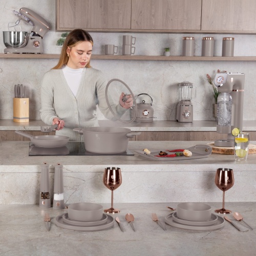 Emaliowany niski garnek żeliwny 2.57L 26cm BERLINGER HAUS Strong Mold Taupe BH-6527