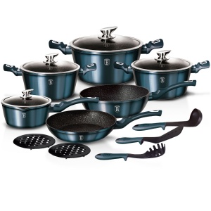 15 pcs Cookware Set BERLINGER HAUS METALLIC AQUAMARINE  [BH-1885]